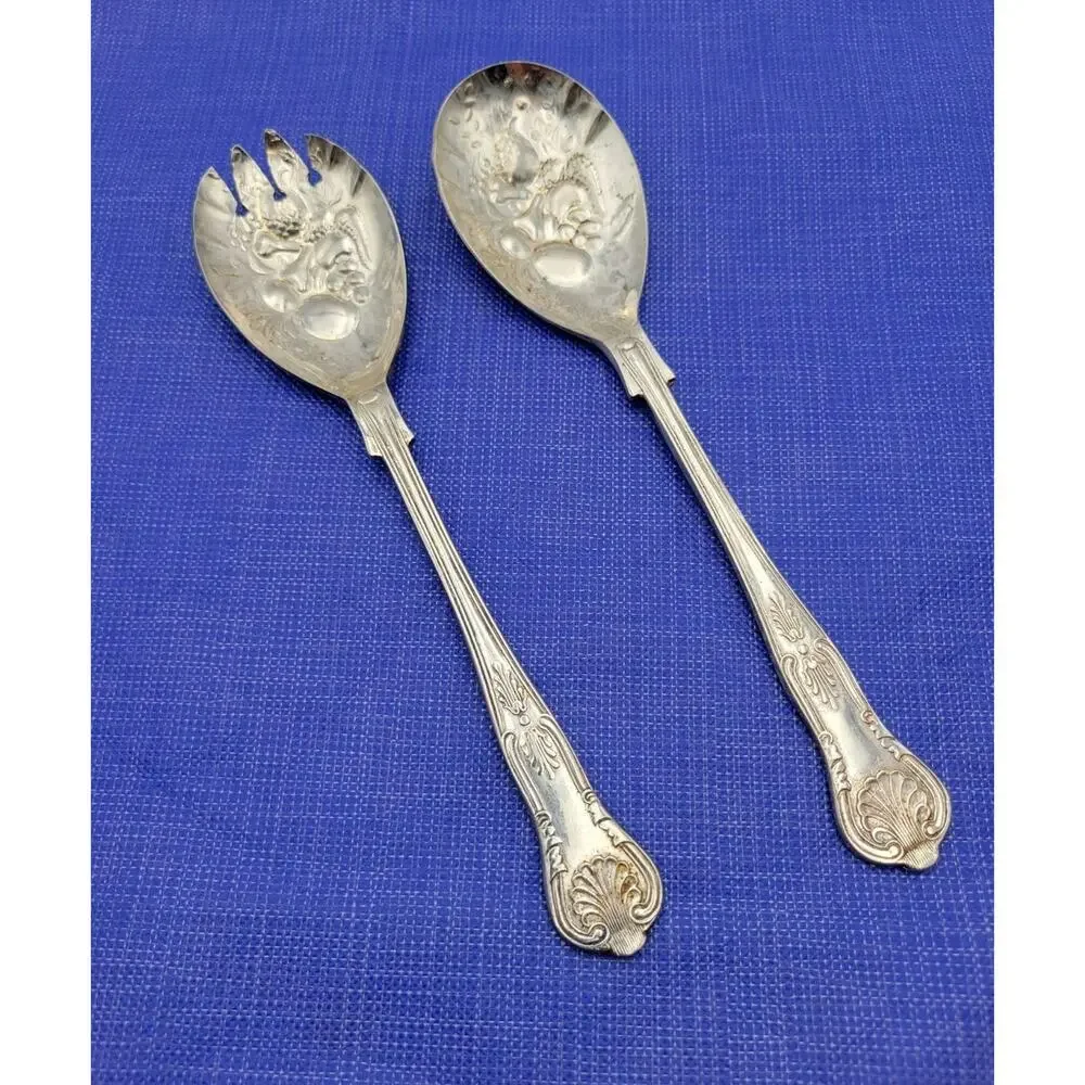 Sheffield EPSA1 Kings Pattern Silverplate Salad Server Set 2 England Vtg